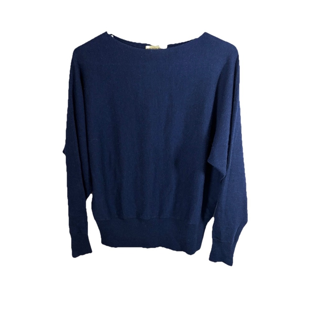 Eddie Bauer Sweater Navy Blue 100% Fine Italian Merino Wool Women S Boat Neck